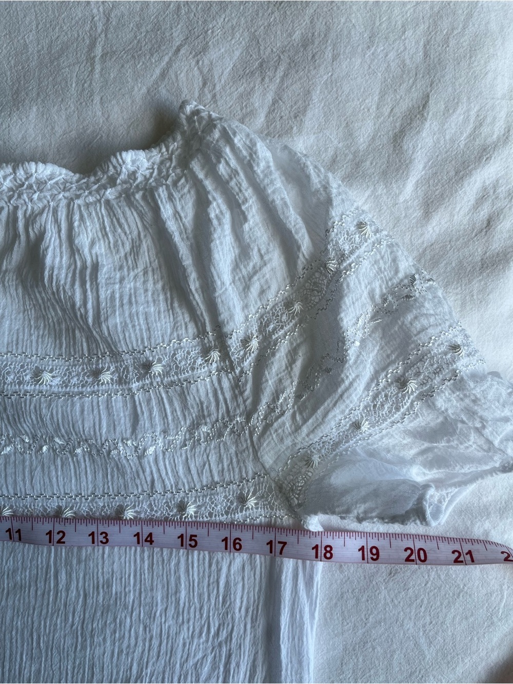 Boho White Cotton Gauze Peasant Blouse Lace Trim Size S Romantic Shabby Chic - Picture 5 of 15